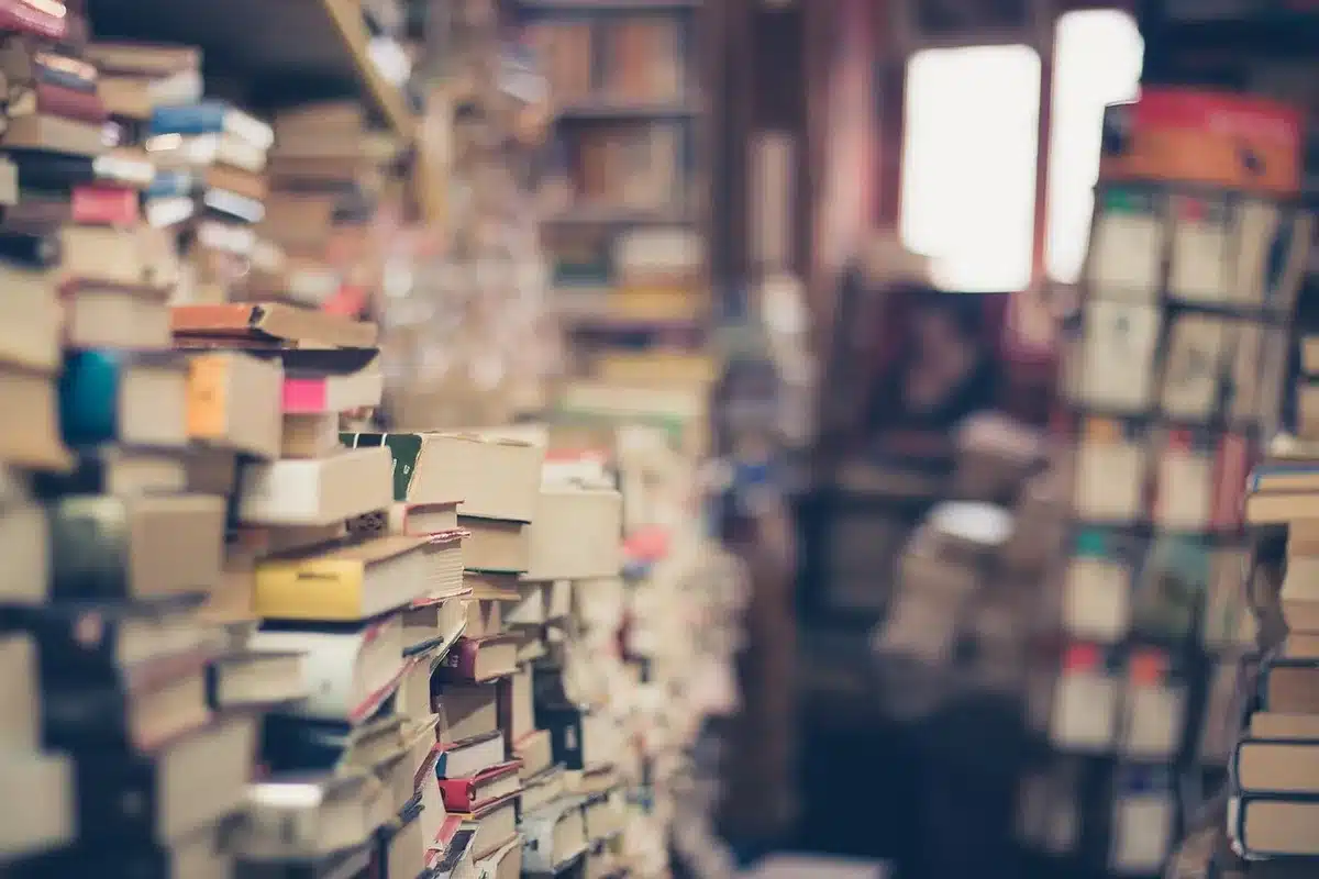 Scaffali di libri in biblioteca che rappresentano visivamente la quantità di parametri nei modelli AI